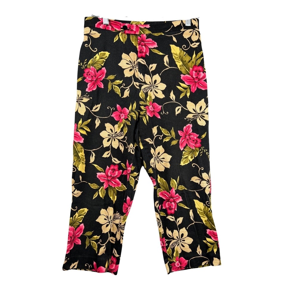 Floral Print Pants Women's Cropped Tropical Casual Trousers Womens 28" Waist